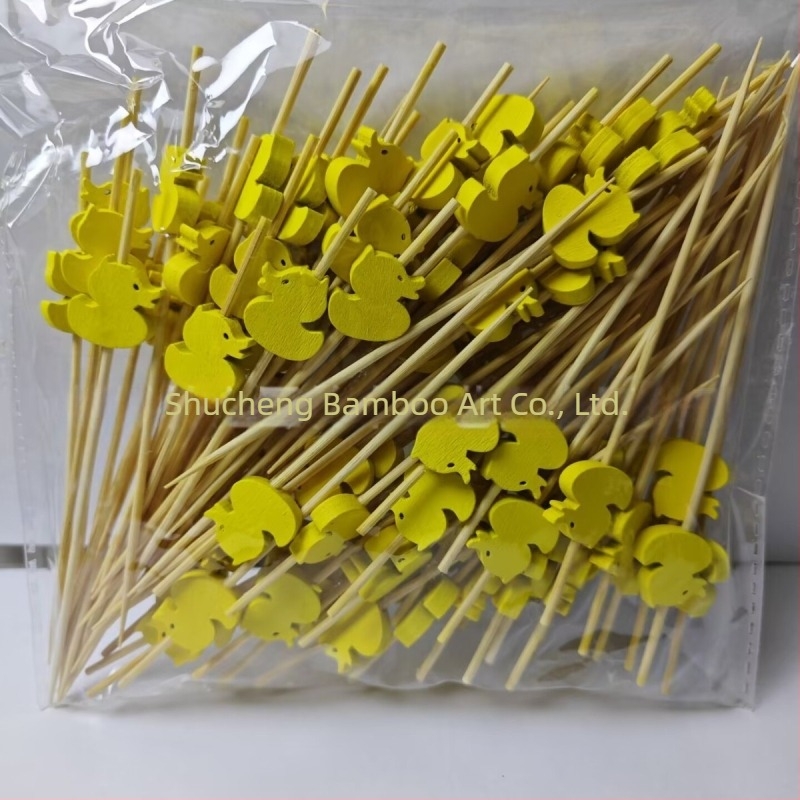 Bețișoare pentru fructe de unică folosință, 100 buc./pachet, din bambus, cu motive: pepene, căpșună, cactus, ananas, măr, frunză de banană – design creativ