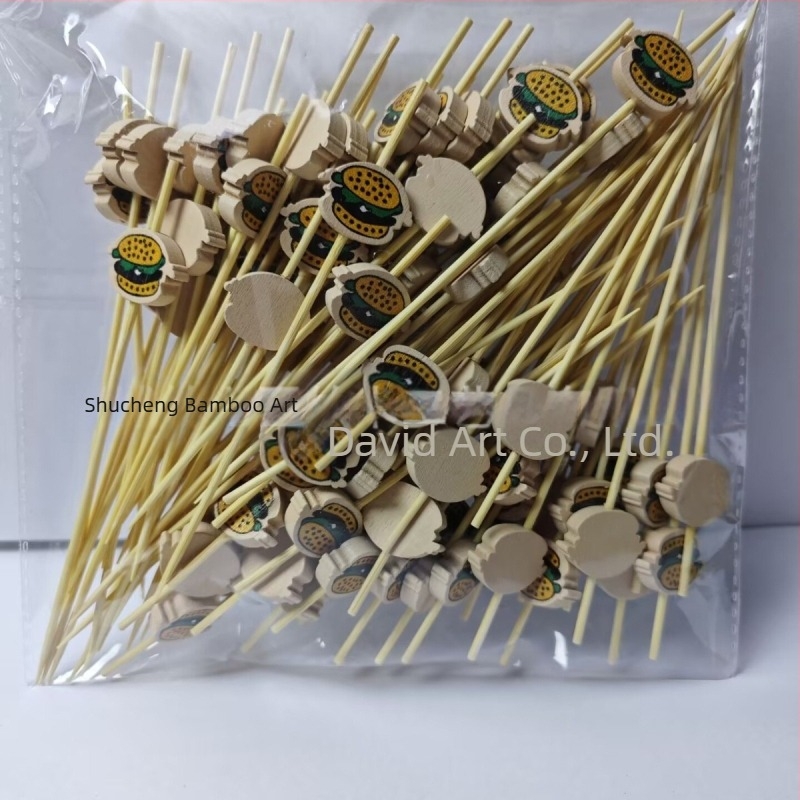 Bețișoare pentru fructe de unică folosință, 100 buc./pachet, din bambus, cu motive: pepene, căpșună, cactus, ananas, măr, frunză de banană – design creativ