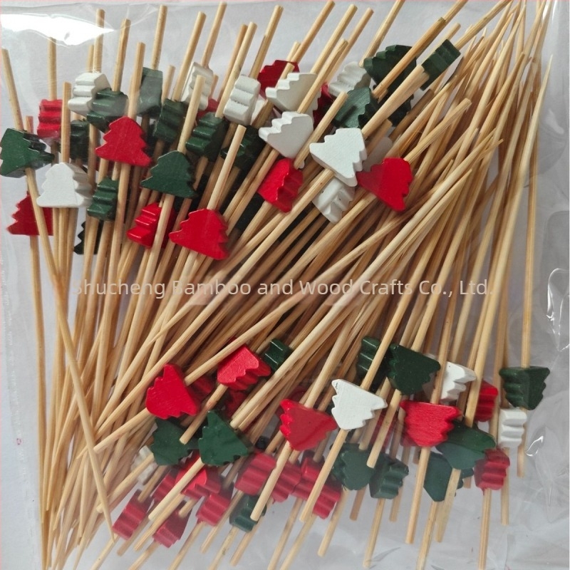 Bețișoare pentru fructe de unică folosință, 100 buc./pachet, din bambus, cu motive: pepene, căpșună, cactus, ananas, măr, frunză de banană – design creativ