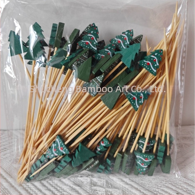 Bețișoare pentru fructe de unică folosință, 100 buc./pachet, din bambus, cu motive: pepene, căpșună, cactus, ananas, măr, frunză de banană – design creativ
