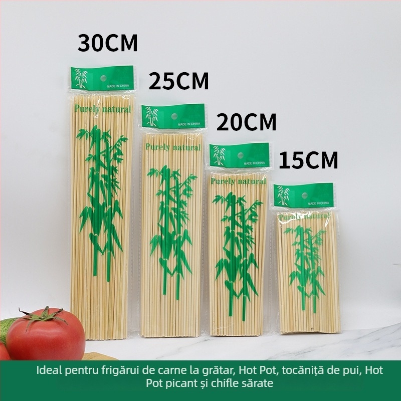 Bețișoare de bambus de unică folosință pentru grătar, Malatang, Oden și hot doguri — 15–30 cm, 2,5–3,0 mm, biodegradabile