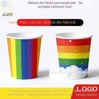 Cupe de hârtie colorate, de unică folosință, pentru picnic și decor de petrecere, model curcubeu
