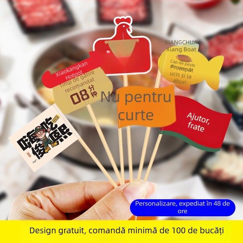 Steaguri personalizate pentru bețișoare de scobire pentru farfurii, burgeri, prăjituri și deserturi