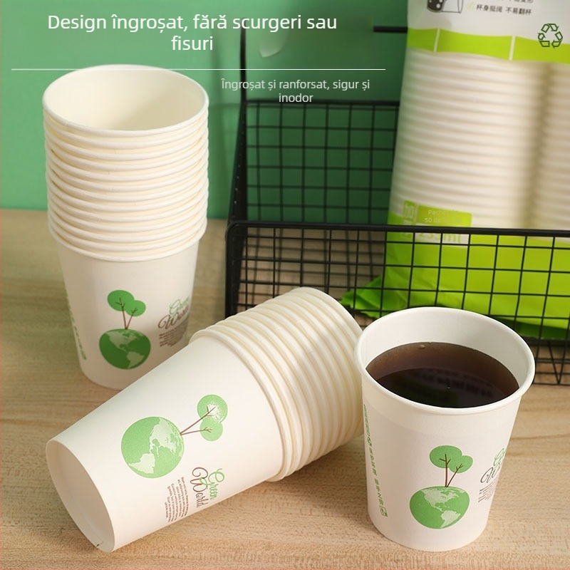 Little Earth pahar de unică folosință din hârtie îngroșată, pentru băuturi fierbinți și reci, pahar pentru ceai cu lapte, 201–300 ml