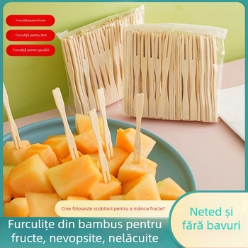Furculițe de fructe din bambus, de unică folosință, pentru uz casnic, furculițe pentru prăjituri și desert, ambalate individual