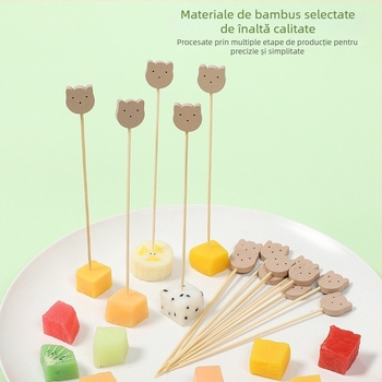 Bețișoare decorative din bambus cu formă de ursuleț pentru burgeri și deserturi, bețișoare din lemn universale pentru ceai cu lapte, pachet de 100