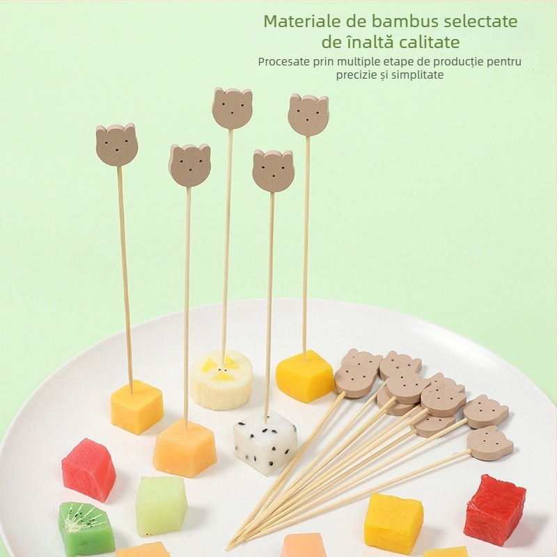 Bețișoare decorative din bambus cu formă de ursuleț pentru burgeri și deserturi, bețișoare din lemn universale pentru ceai cu lapte, pachet de 100
