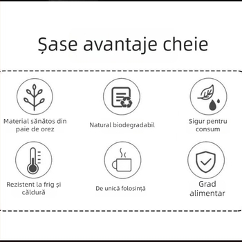 Pahare de unică folosință din coji de orez, biodegradabile, cu pereți mai groși, rezistente la temperaturi înalte, pentru cafea și lapte de soia, capacitate 101–200 ml