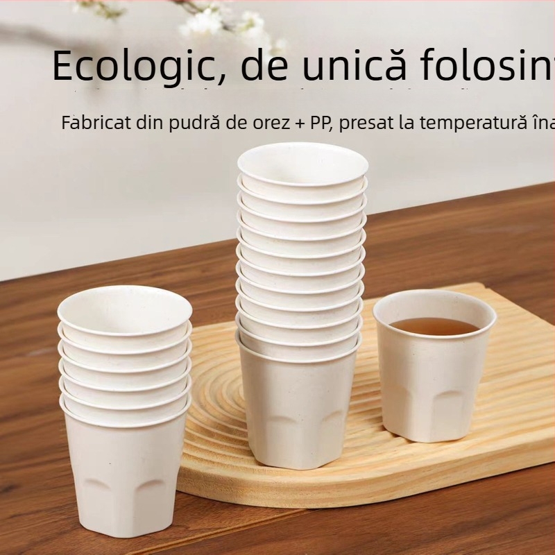 Pahare de unică folosință din coji de orez, biodegradabile, cu pereți mai groși, rezistente la temperaturi înalte, pentru cafea și lapte de soia, capacitate 101–200 ml