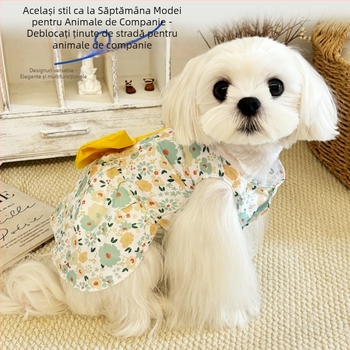 Rochie florală primăvară-vară pentru câini și pisici, cu funda