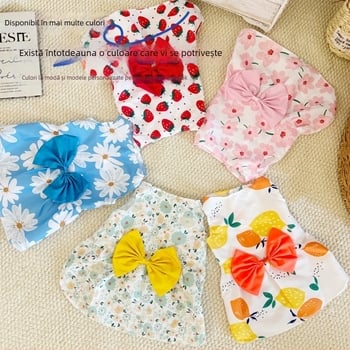 Rochie florală primăvară-vară pentru câini și pisici, cu funda