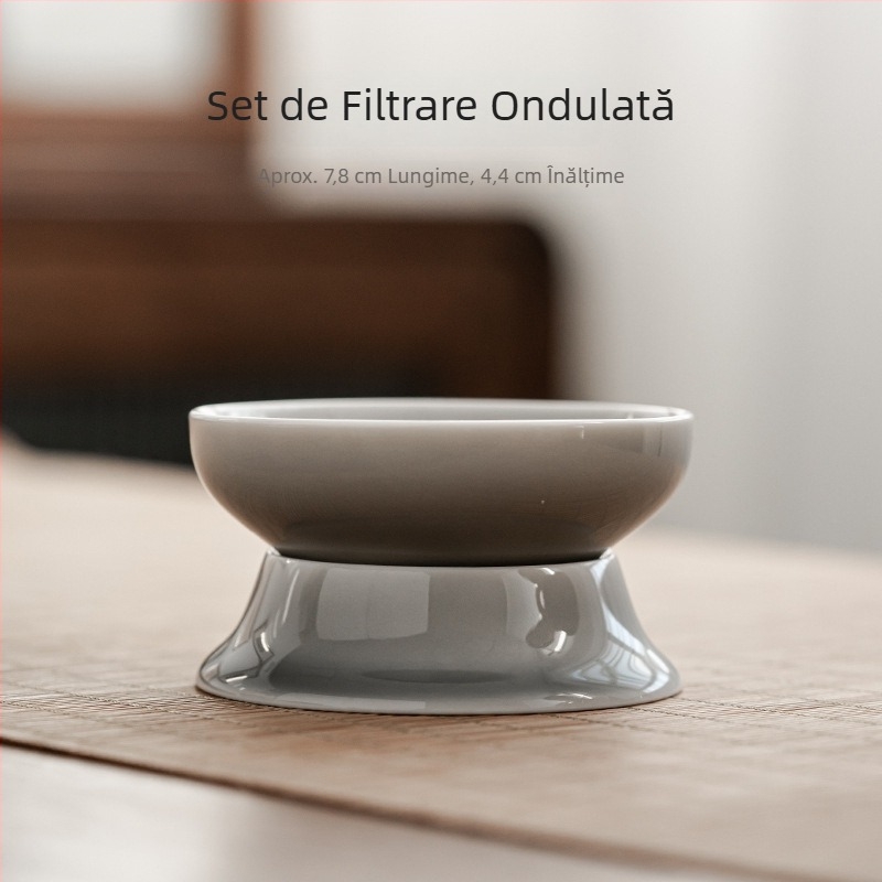 Set ceramic de filtrare ceai cu glazură Ice Ash — strecurător de ceai pentru ceremonia Kung Fu