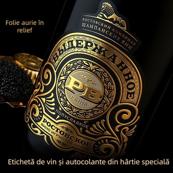 Etichete personalizate pentru vin roșu – etichete autoadezive, ștampilare cu folie aurie, embosare, serigrafie și imprimare UV pe etichete rulate
