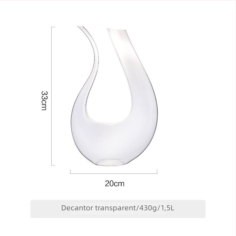 Decantor din cristal italian, lucrat manual, pentru vin roșu, cu gură în formă de U și design lebădă-harpă