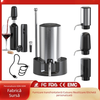 Decantor electric pentru vin alb și roșu, dozator de șampanie cu un singur clic, turnător automat, reîncărcabil