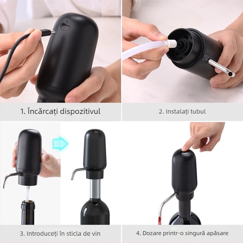 Decantor electric pentru vin alb și roșu, dozator de șampanie cu un singur clic, turnător automat, reîncărcabil
