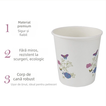 Pahar de unică folosință din hârtie albă, pentru băuturi calde, 201–300 ml, potrivit pentru cafea și ceai cu lapte