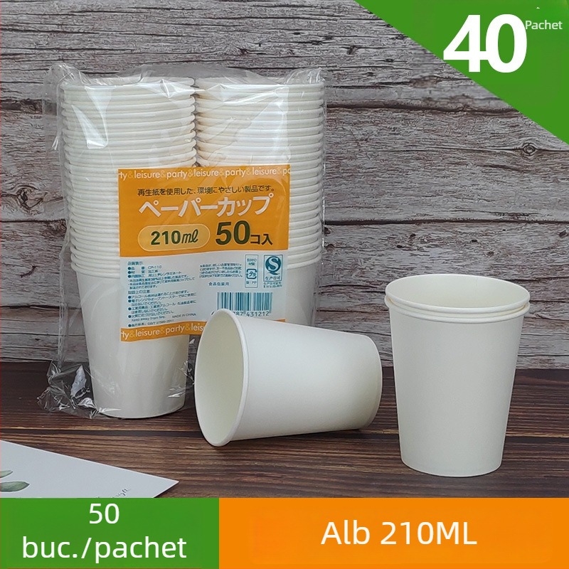 Pahar de unică folosință din hârtie albă, pentru băuturi calde, 201–300 ml, potrivit pentru cafea și ceai cu lapte