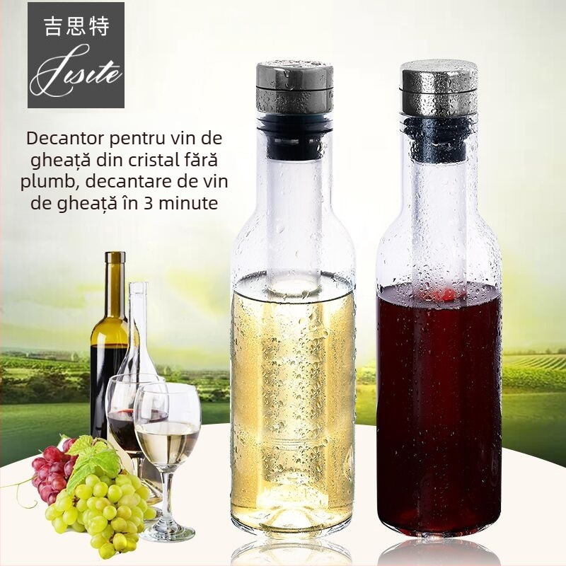Decantor de vin din cristal, cu funcție de răcire pentru Ice Wine, capacitate peste 1000 ml, alb, stil retro luxuos
