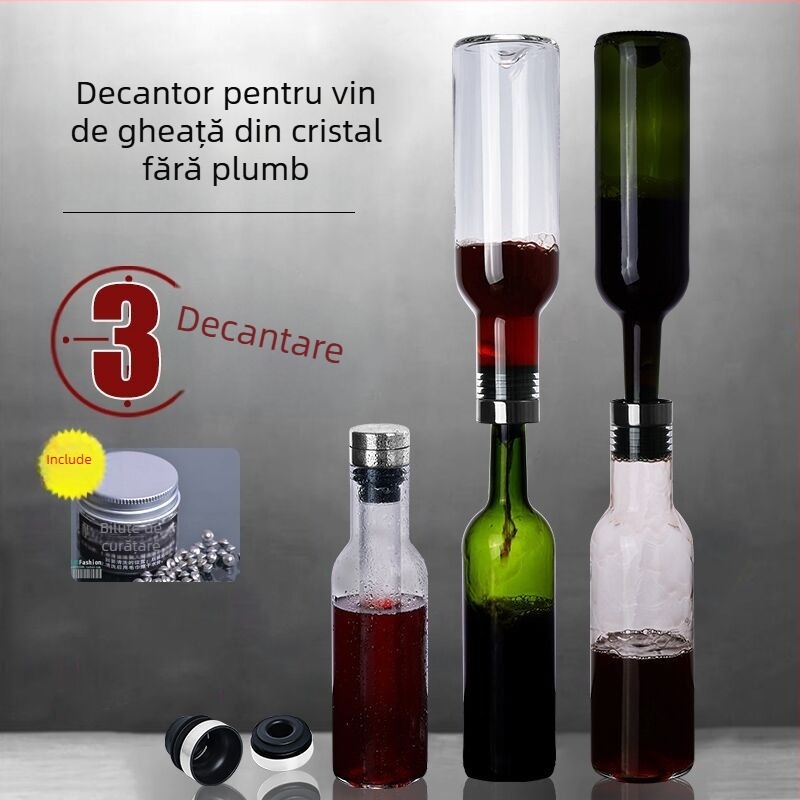 Decantor de vin din cristal, cu funcție de răcire pentru Ice Wine, capacitate peste 1000 ml, alb, stil retro luxuos