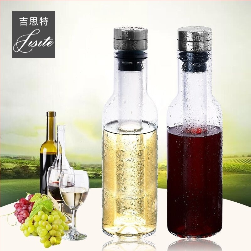 Decantor de vin din cristal, cu funcție de răcire pentru Ice Wine, capacitate peste 1000 ml, alb, stil retro luxuos