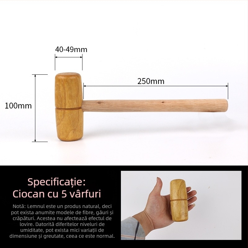 Ciocan de tâmplă din lemn, mic ciocan din lemn, ciocan din lemn masiv, realizat manual