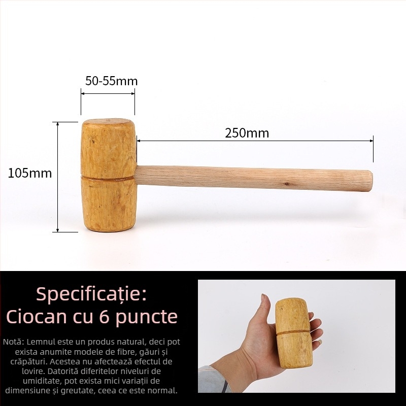 Ciocan de tâmplă din lemn, mic ciocan din lemn, ciocan din lemn masiv, realizat manual