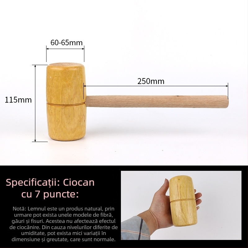 Ciocan de tâmplă din lemn, mic ciocan din lemn, ciocan din lemn masiv, realizat manual