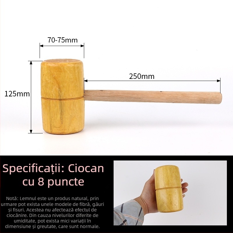 Ciocan de tâmplă din lemn, mic ciocan din lemn, ciocan din lemn masiv, realizat manual