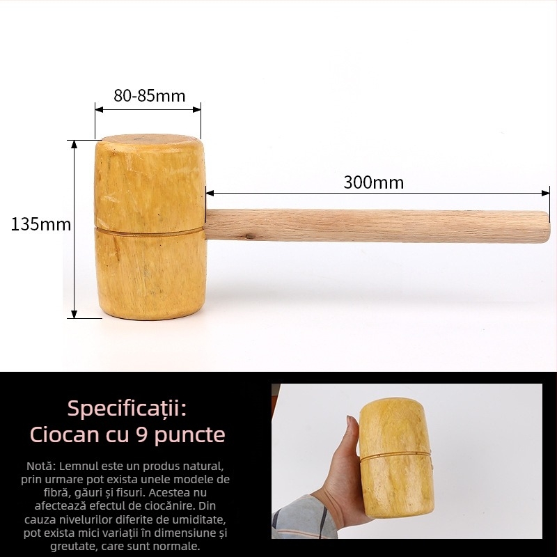Ciocan de tâmplă din lemn, mic ciocan din lemn, ciocan din lemn masiv, realizat manual