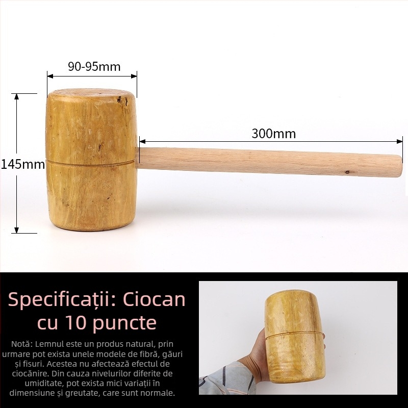 Ciocan de tâmplă din lemn, mic ciocan din lemn, ciocan din lemn masiv, realizat manual