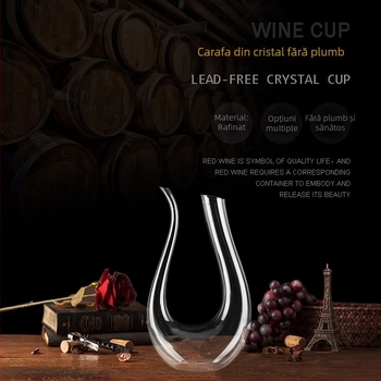 Decantor din cristal pentru vin roșu – formă în U cu design de harpă, capacitate 1000 ml sau mai mult, stil modern minimalist