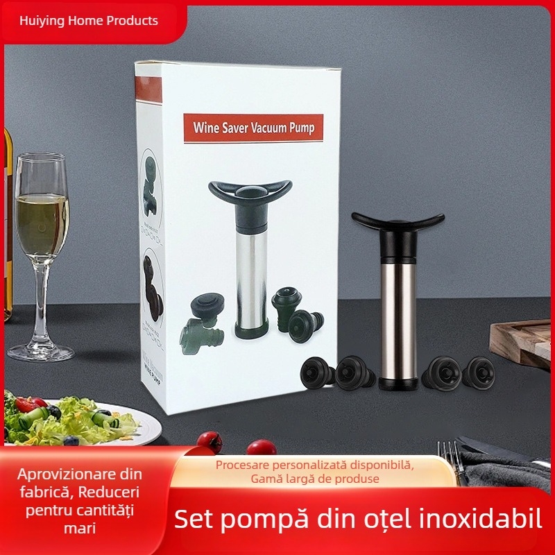 Set dopuri de vin din oțel inoxidabil cu pompă – conservator vacuum pentru vin roșu