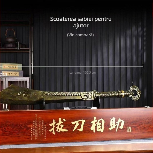 Decanter ceramic în formă de cuțit, 1 kg, în cutie din lemn, recipient decorativ cu finisaj bronzat