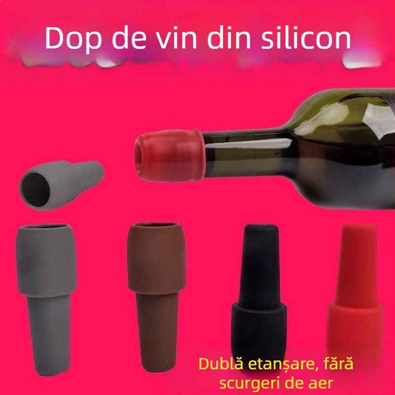 Dop universal din silicon pentru sticle de vin, cu etanșare dublă