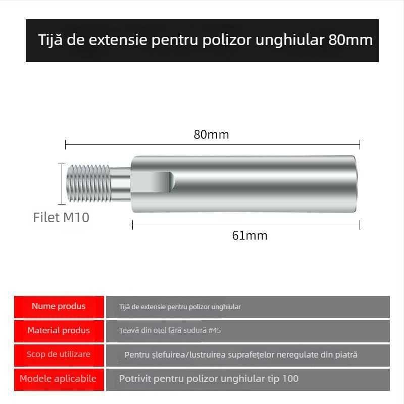 Braț de extindere pentru polizor unghiular cu conector pentru mașină de șlefuit prin apă și lustruire, tip 100, placă de presiune din fier pentru modificare