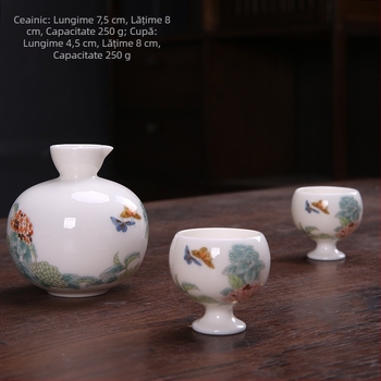Set porțelan pahare de vin cu hortensie, 3 piese, stil modern minimalist