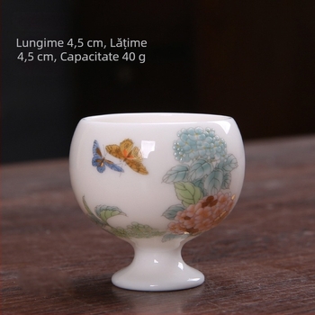 Set porțelan pahare de vin cu hortensie, 3 piese, stil modern minimalist