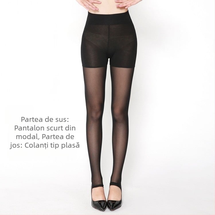 Colanți din plasă pentru primăvară-vară, croială slim, design two-in-one cu efect semi-transparent