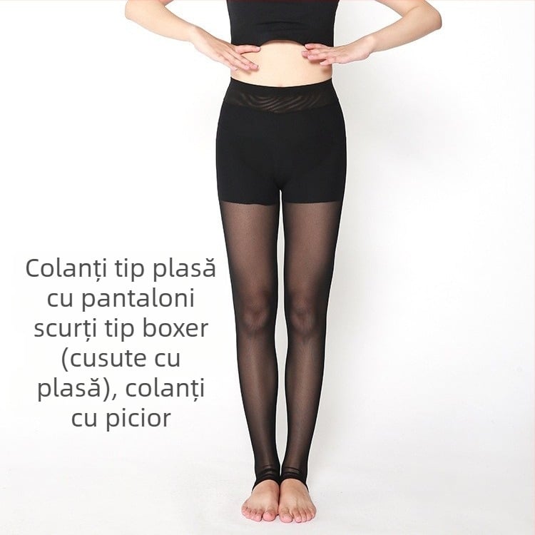 Colanți din plasă pentru primăvară-vară, croială slim, design two-in-one cu efect semi-transparent