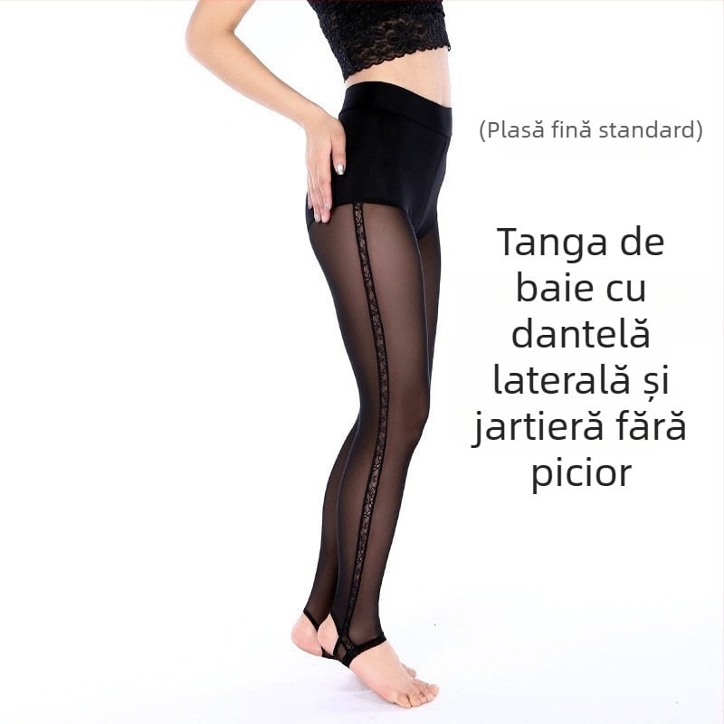 Colanți din plasă pentru primăvară-vară, croială slim, design two-in-one cu efect semi-transparent