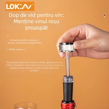Set din două piese pentru vin roșu: dop cu sigiliu vid și dispozitiv de turnare