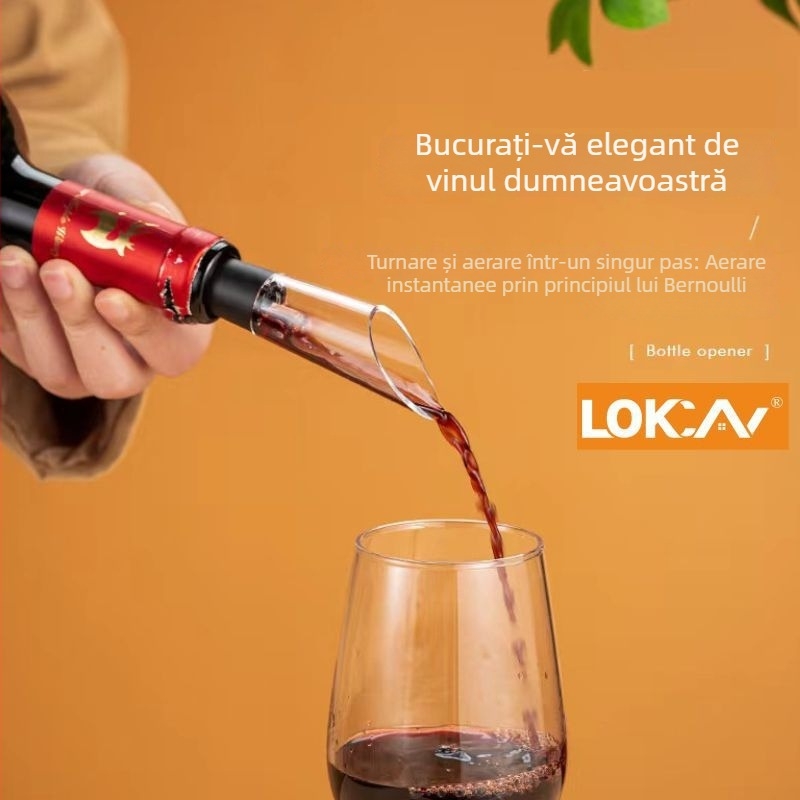 Set din două piese pentru vin roșu: dop cu sigiliu vid și dispozitiv de turnare
