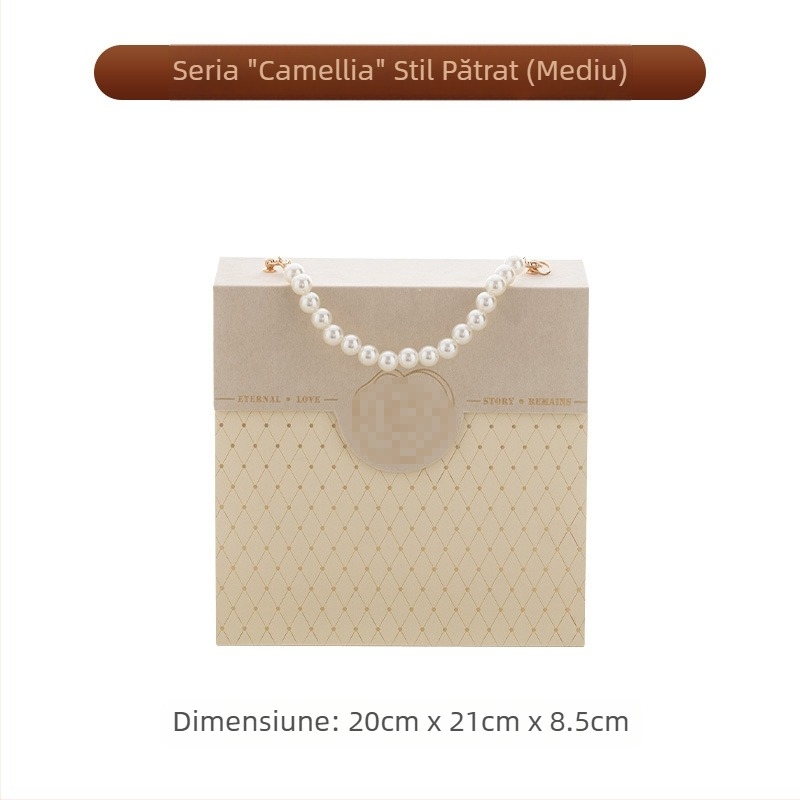 Cutie cadou Camellia - goală, cutie portabilă pentru bomboane, cu plasă bronzată pentru ambalare de nuntă