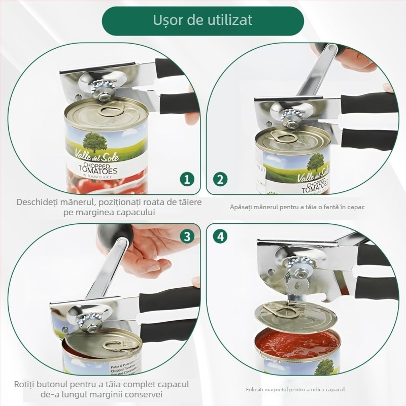 Deschizător de conserve manual 3-în-1 cu deschizător magnetic pentru sticle – unealtă de bucătărie multifuncțională