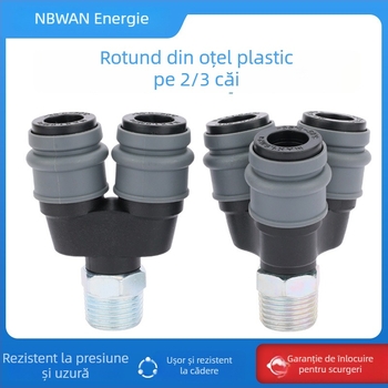 Conectări pneumatice din plastic- oțel cu încuietoare automată, Tee circular și conectori circulare cu două căi pentru pistoale cu aer, furtunuri, pompe și compresoare