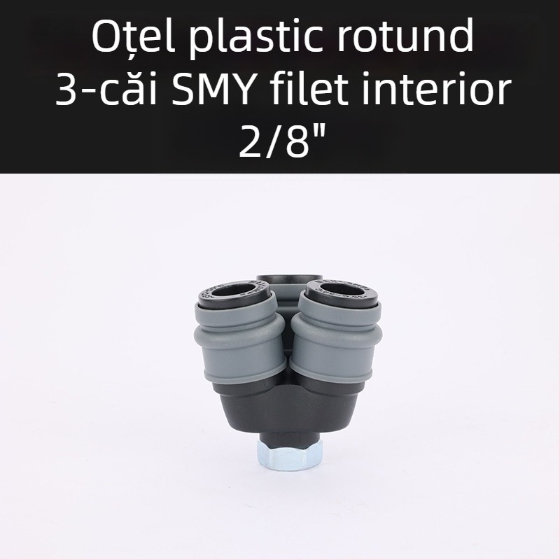 Conectări pneumatice din plastic- oțel cu încuietoare automată, Tee circular și conectori circulare cu două căi pentru pistoale cu aer, furtunuri, pompe și compresoare