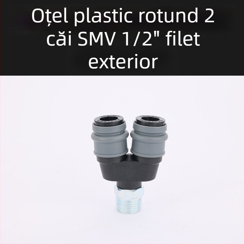 Conectări pneumatice din plastic- oțel cu încuietoare automată, Tee circular și conectori circulare cu două căi pentru pistoale cu aer, furtunuri, pompe și compresoare