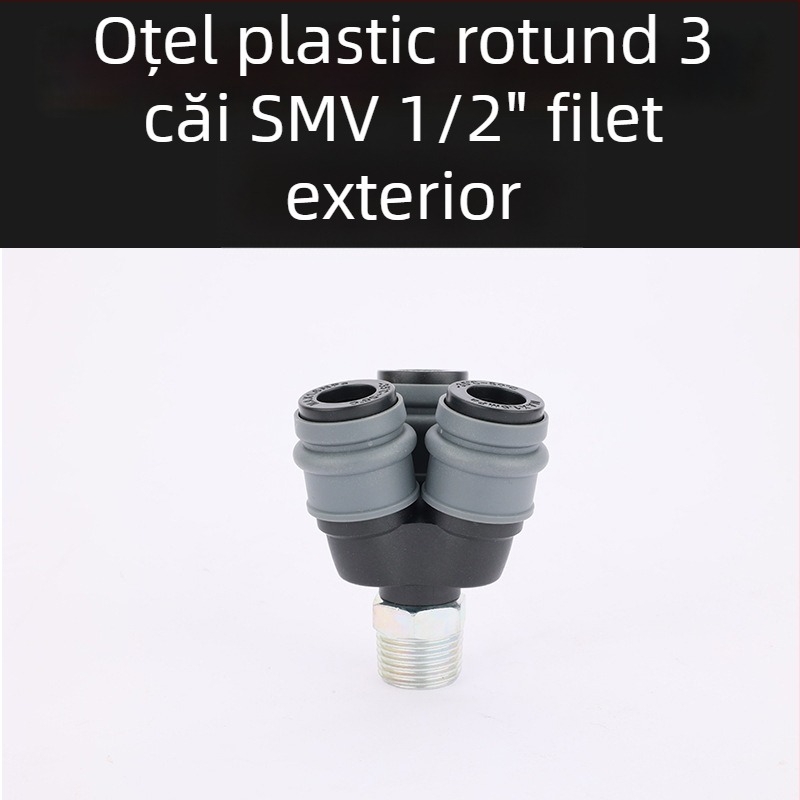 Conectări pneumatice din plastic- oțel cu încuietoare automată, Tee circular și conectori circulare cu două căi pentru pistoale cu aer, furtunuri, pompe și compresoare
