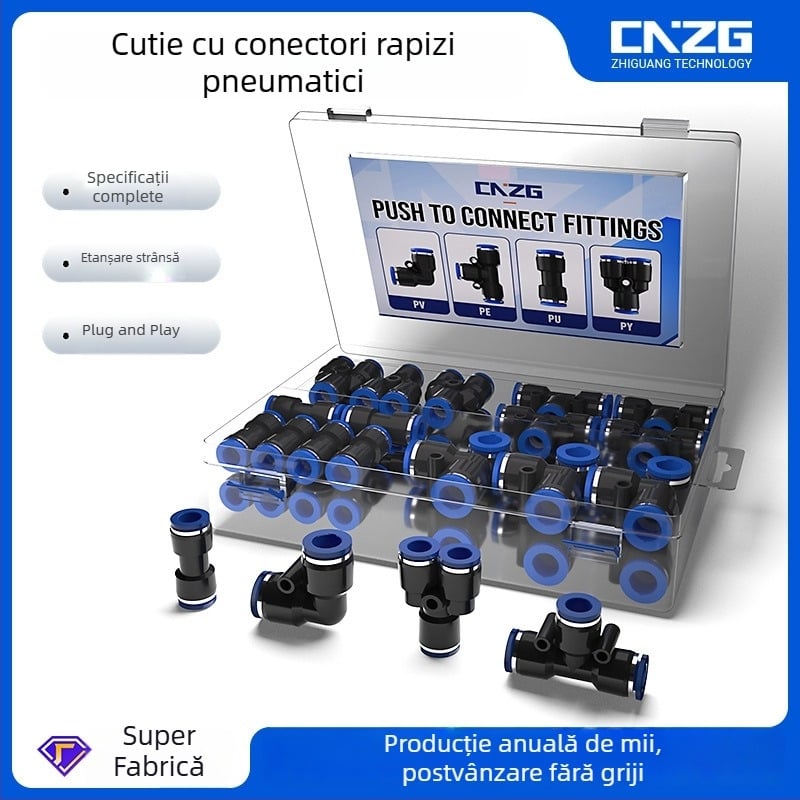 Set de 40 conectori pneumatici din plastic, 6 mm, cuplaj rapid în cutie, 1/4 inch, 60 conectori drepți